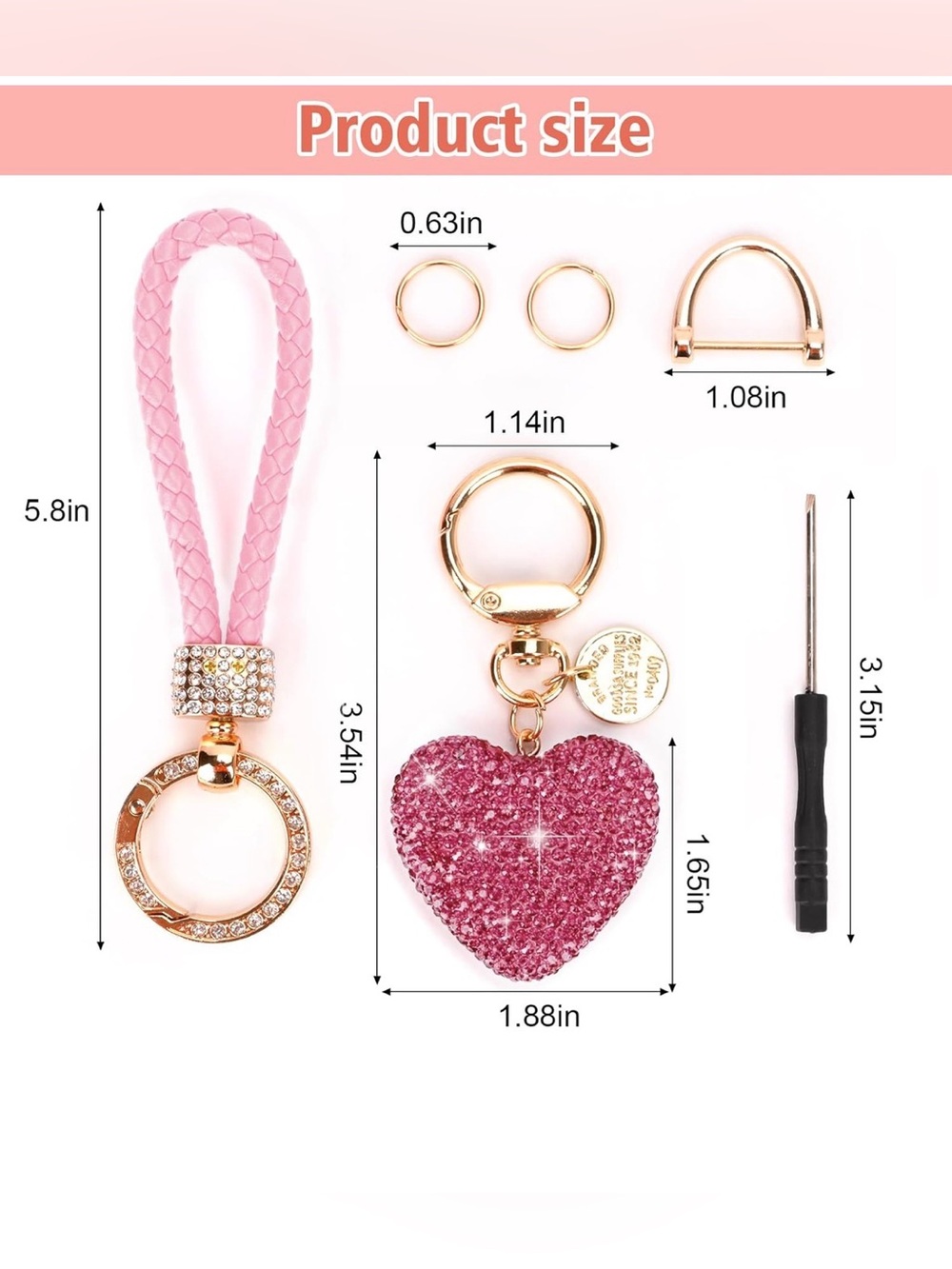 Rhinestone & Pink Heart Shape Keychain - Picture 3 of 3